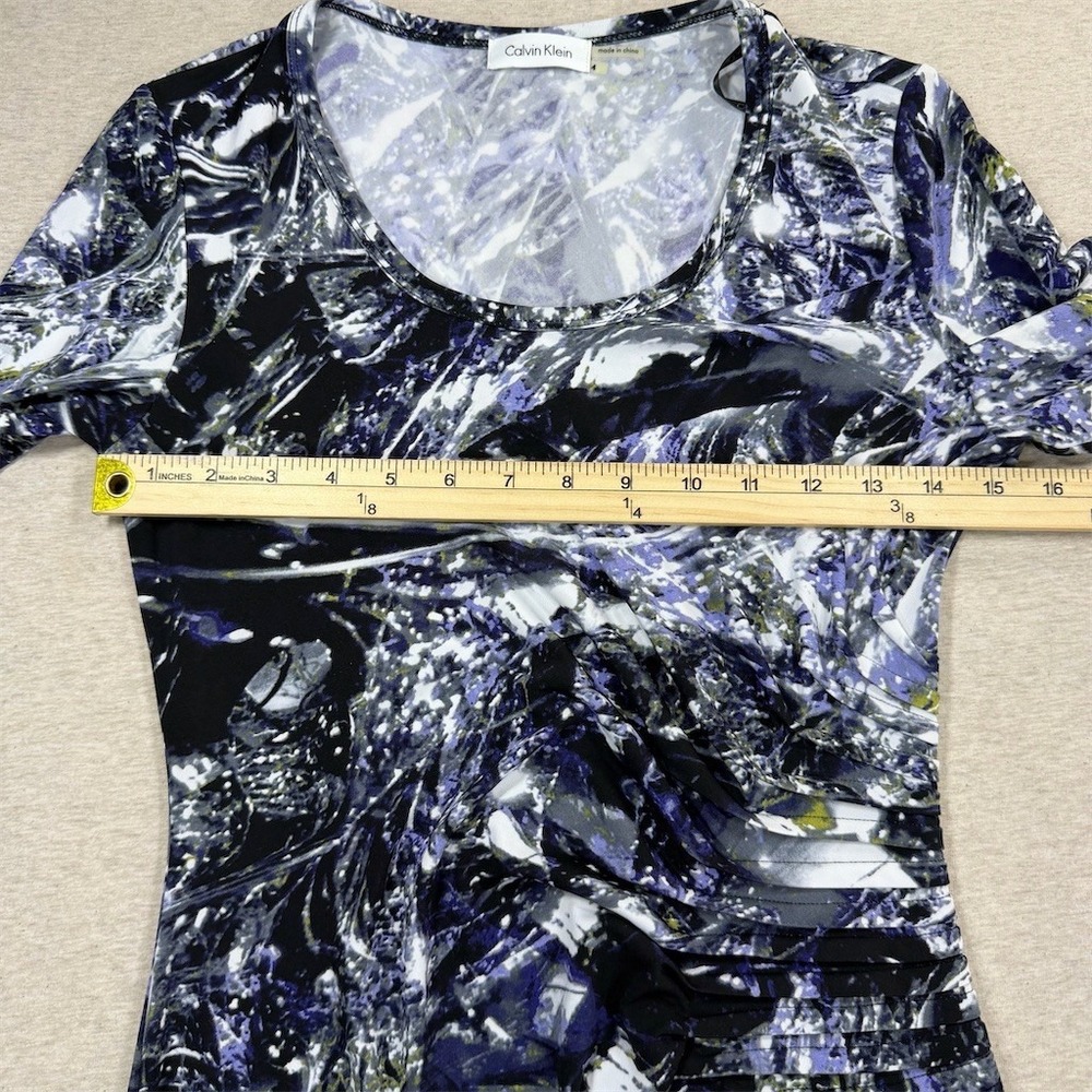 Calvin Klein Dress Womens 4 Abstract Ruched Midi Sheath 3/4 Sleeve - Picture 3 of 8